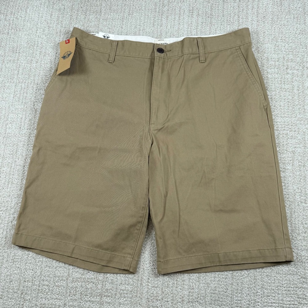 NEW Dockers Mens 34 Beige Khaki 10" Smartphone Pocket Cotton Twill Chino Shorts